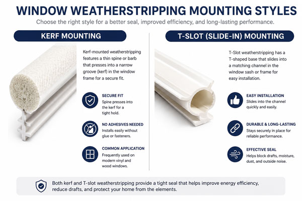 Kerf Mount and T-Slot Weatherstripping