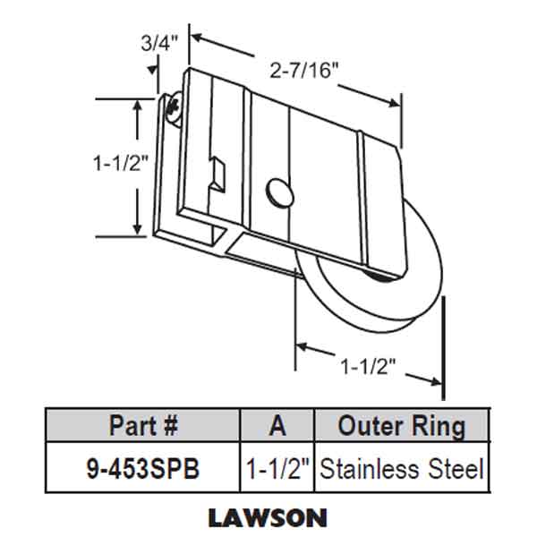 Lawson Precision Bearing Patio Door Roller 9364SPB