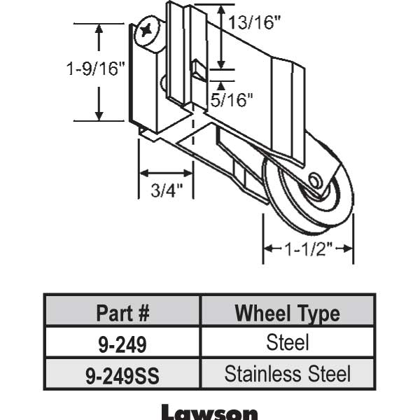 Lawson Patio Door Roller 9249SS Window and Door Parts