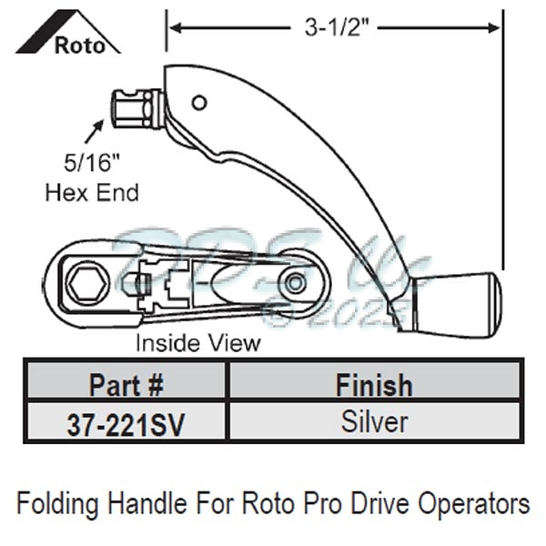Roto ProDrive Folding Crank Handle Silver 37221SV Window and Door Parts