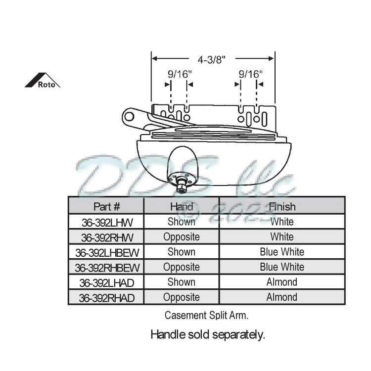 Roto Casement Window Operator 36392LHCY Window and Door Parts