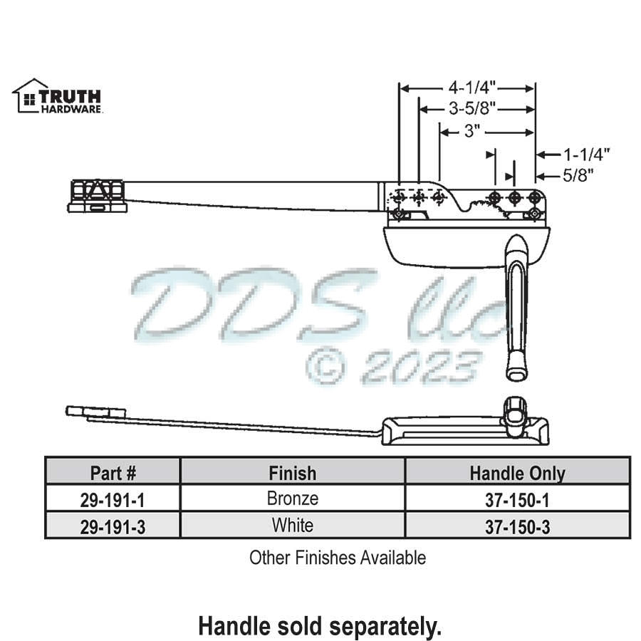 Truth Hardware Maxim Awning Window Operator – White, Die Cast Body, 12-Inch Arms (Crank Sold Separately)